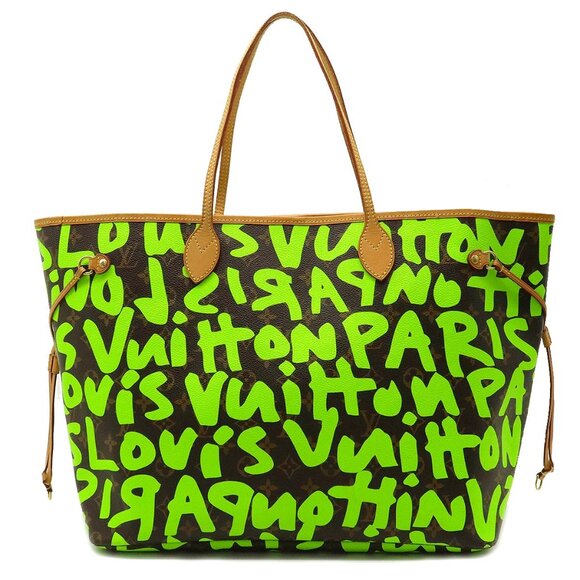 Authentic Louis Vuitton Graffiti Neverfull GM Tote Monogram Shoulder Bag Green - Picture 1 of 8